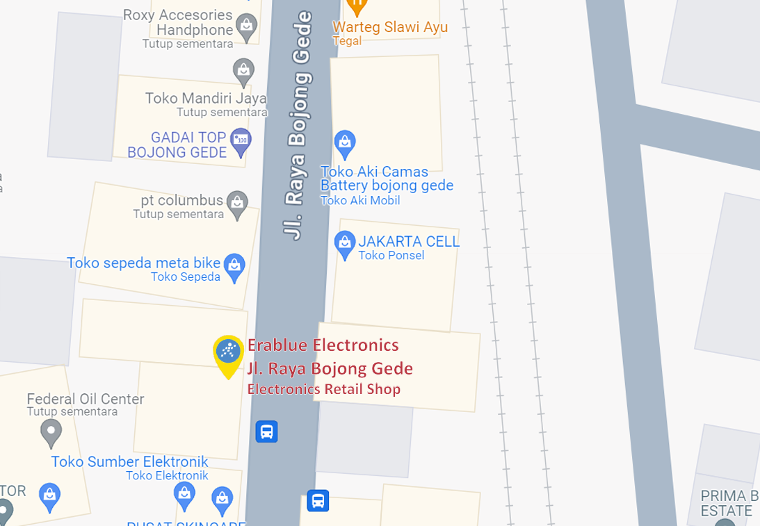 Peta ke toko EraBlue di  Jl. Raya Bojong Gede No.14-9, Kedung Waringin, Kecamatan Bojonggede, Kabupaten Bogor, Jawa Barat 16923